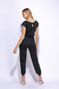 Off Shoulder Jumpsuit Casual Soft Comfy Loose Fit Elastic Waist Lightweight Short Sleeve Jumpsuit with Pockets