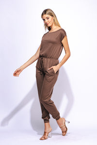 Off Shoulder Jumpsuit Casual Soft Comfy Loose Fit Elastic Waist Lightweight Short Sleeve Jumpsuit with Pockets