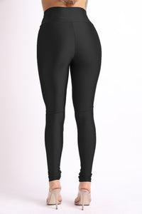 Plus Size Shiny Skinny Leggings with Zipper - Stretch Active High Waist Tights Disco Party Club Night Out Pants