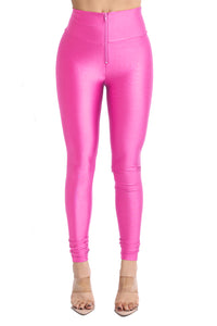 Plus Size Shiny Skinny Leggings with Zipper - Stretch Active High Waist Tights Disco Party Club Night Out Pants