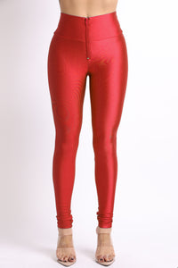 Plus Size Shiny Skinny Leggings with Zipper - Stretch Active High Waist Tights Disco Party Club Night Out Pants