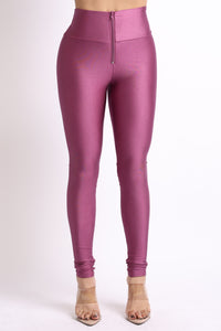 Plus Size Shiny Skinny Leggings with Zipper - Stretch Active High Waist Tights Disco Party Club Night Out Pants