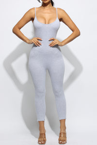 Sleeveless Bodycon Jumpsuit 21" Capri Skinny Fit Hug Curves Adjustable Strap Stretchy Squat Proof Workout Gym