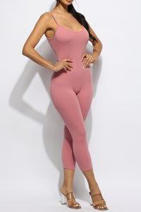 Sleeveless Bodycon Jumpsuit 21" Capri Skinny Fit Hug Curves Adjustable Strap Stretchy Squat Proof Workout Gym