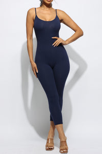 Sleeveless Bodycon Jumpsuit 21" Capri Skinny Fit Hug Curves Adjustable Strap Stretchy Squat Proof Workout Gym