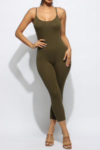 Sleeveless Bodycon Jumpsuit 21" Capri Skinny Fit Hug Curves Adjustable Strap Stretchy Squat Proof Workout Gym