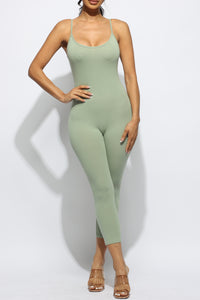 Plus Size Sleeveless Bodycon Jumpsuit 21" Capri Skinny Fit Hug Curves Adjustable Strap Stretchy Squat Proof Workout Gym