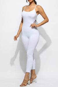 Sleeveless Bodycon Jumpsuit 21" Capri Skinny Fit Hug Curves Adjustable Strap Stretchy Squat Proof Workout Gym