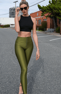 Shiny Skinny Leggings with Zipper - Stretch Active High Waist Tights Disco Party Club Night Out Pants