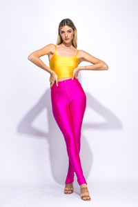 Shiny Skinny Leggings with Zipper - Stretch Active High Waist Tights Disco Party Club Night Out Pants