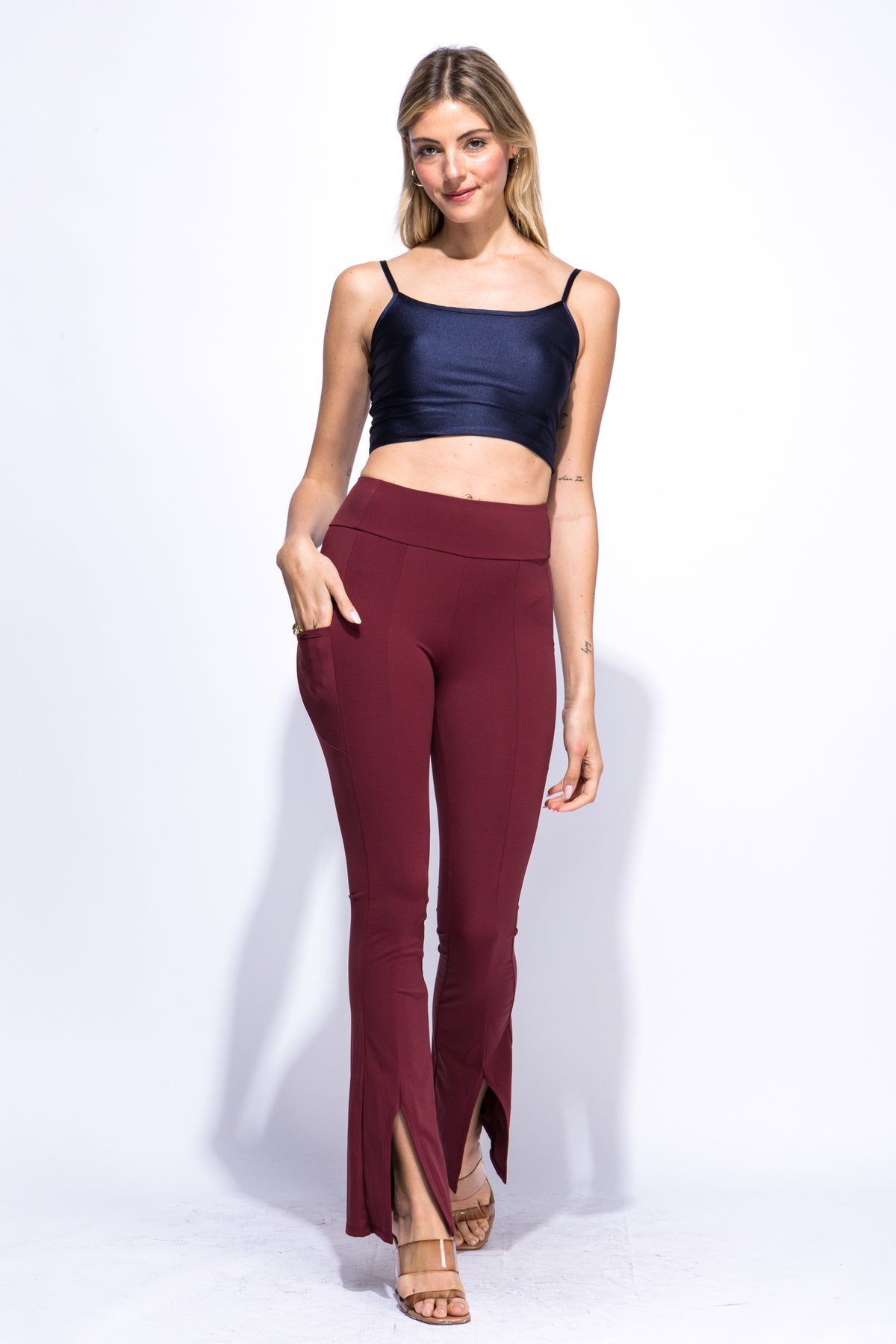 Front Slit hem pants in butter soft fabric Black, Brick, Brown, Burgundy